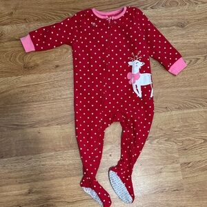 Carter's Red and Pink Polka Dot Footie with Reindeer
